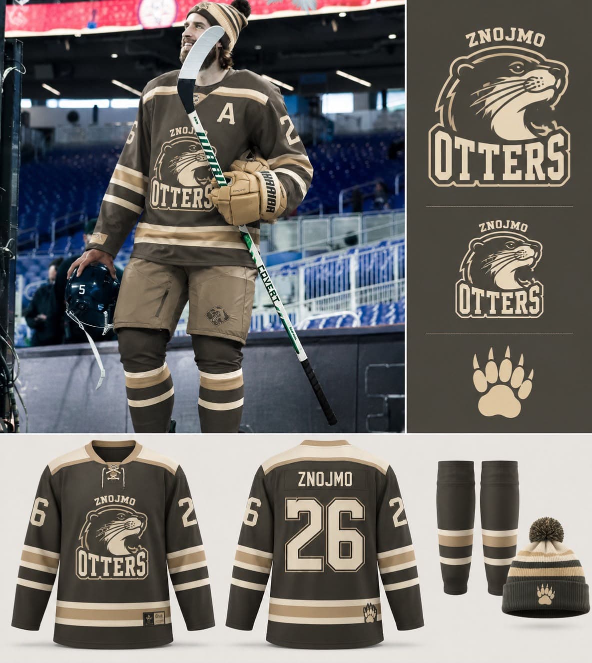 Hráč Znojmo Otters v hnědém heritage dresu